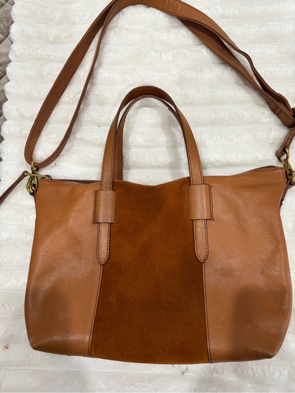 Fossil Rachel Satchel Leather and Suede Tote in Brown